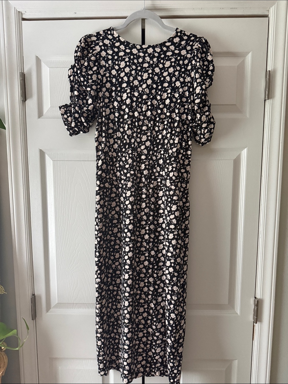 Free People Black Midi Dress with Cream Floral Print
